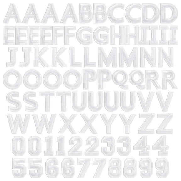 82 Piece Embroidered Iron on Letter Patches and Numbers for Clothing, Backpacks, Sew On Appliques, Arts and Crafts (White, 1 In)