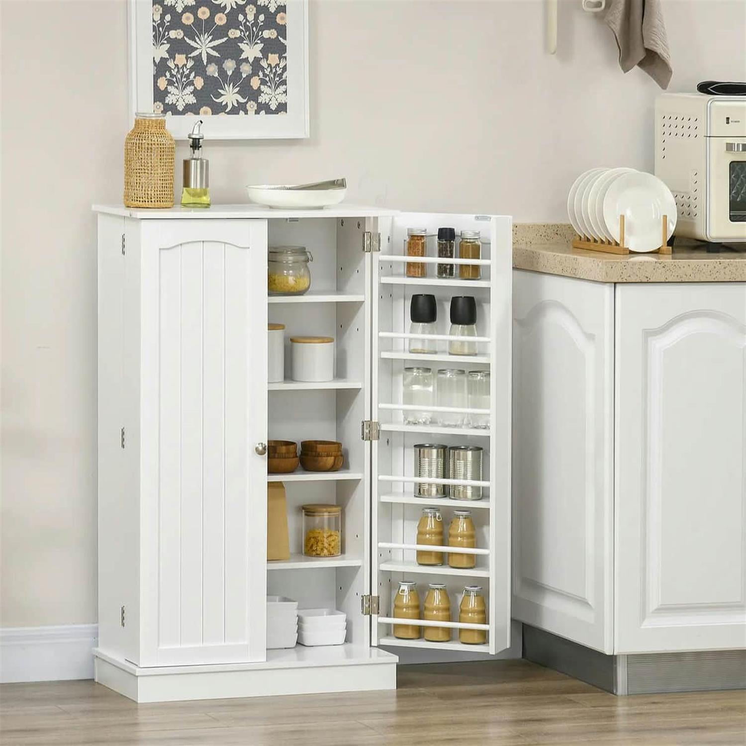 Demi Bonn 23" Freestanding Kitchen Pantry Cabinet, Double Door Storage Sideboard, 5-Tier Shelving for Home Organization, White