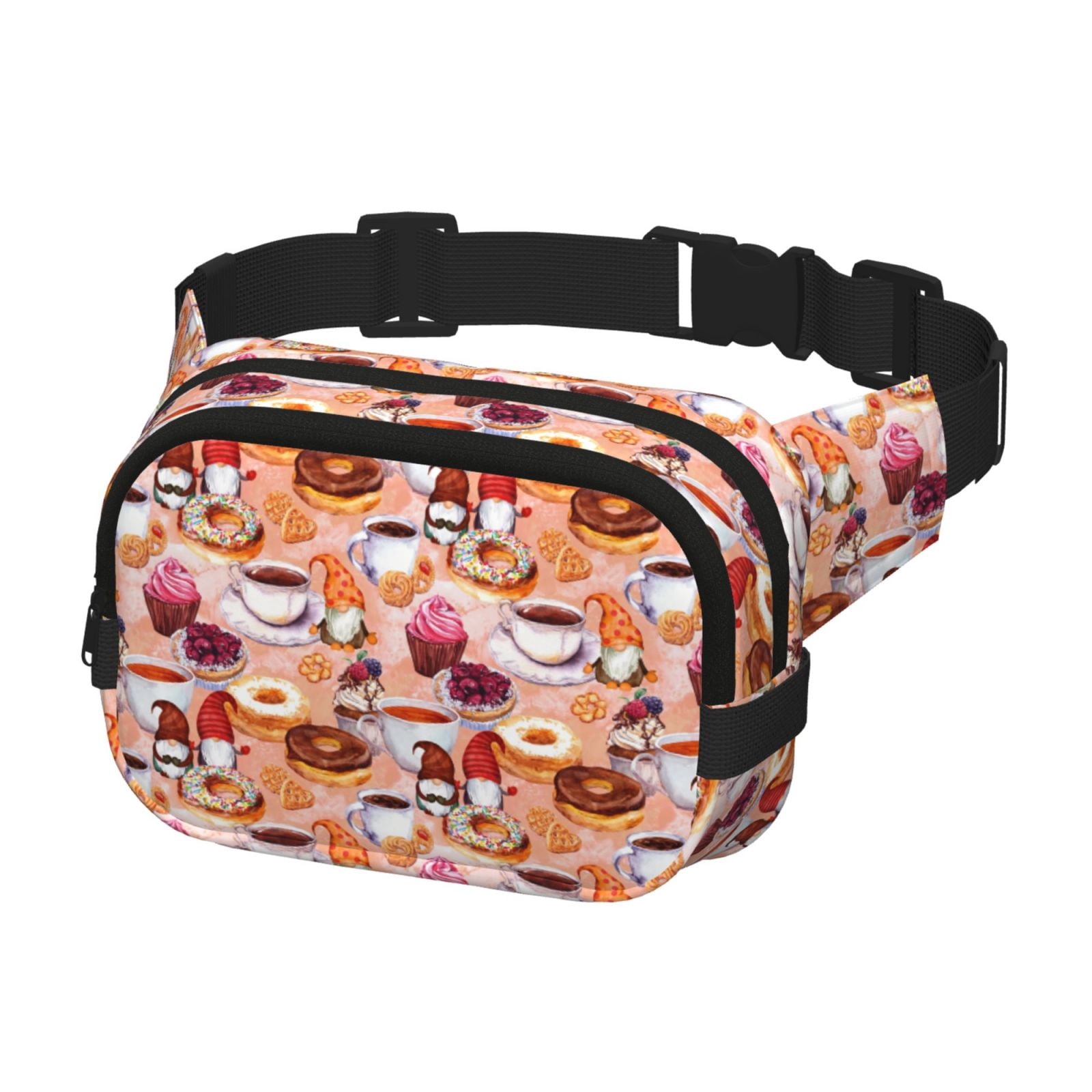 Picia Gnomes With Coffee Print Square Double-Layer Waist Bag Mini Adjustable Waist Belt Bag Exercise Running Travel Hiking