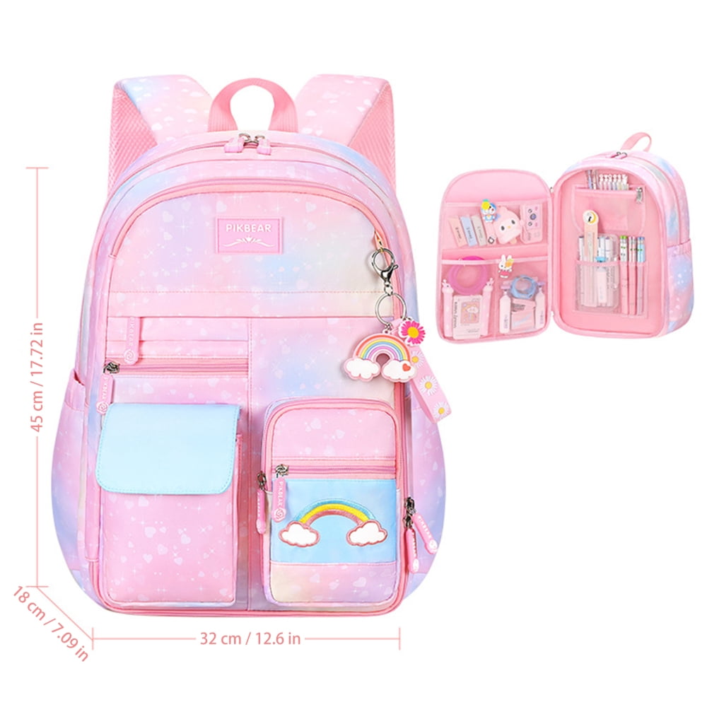 Gradient Pink Elementary School Bag Multi Outer Pouches Water
