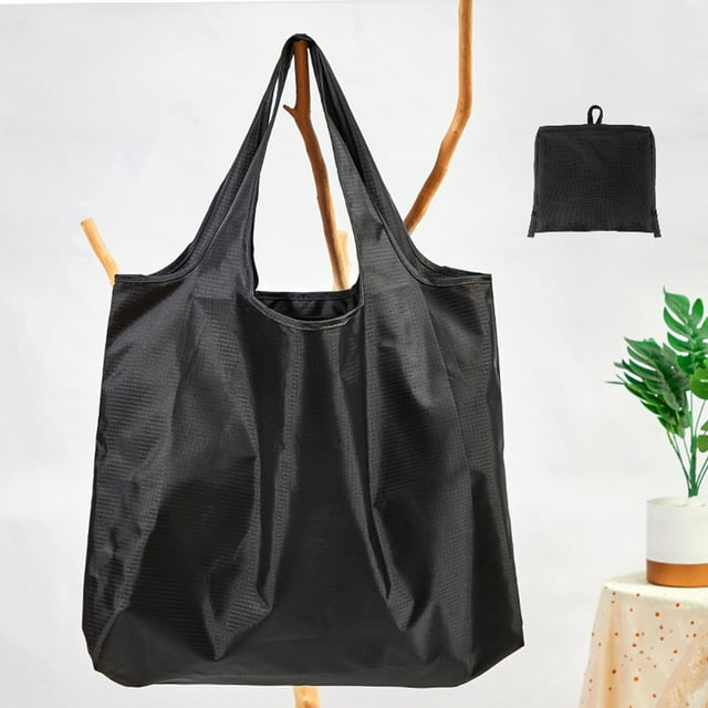 Bolsa de compras grande, lavable y plegable, de tela Oxford, negra, impermeable, reutilizable, para compras, bolsas de mano reutilizables, grandes de 22,7 kg, bolsas de nailon, estilo minimalista.