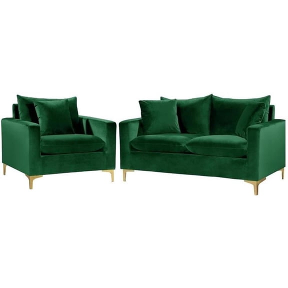 Home Square 2-Piece Furniture Set with Velvet Accent Chair and Loveseet in Green