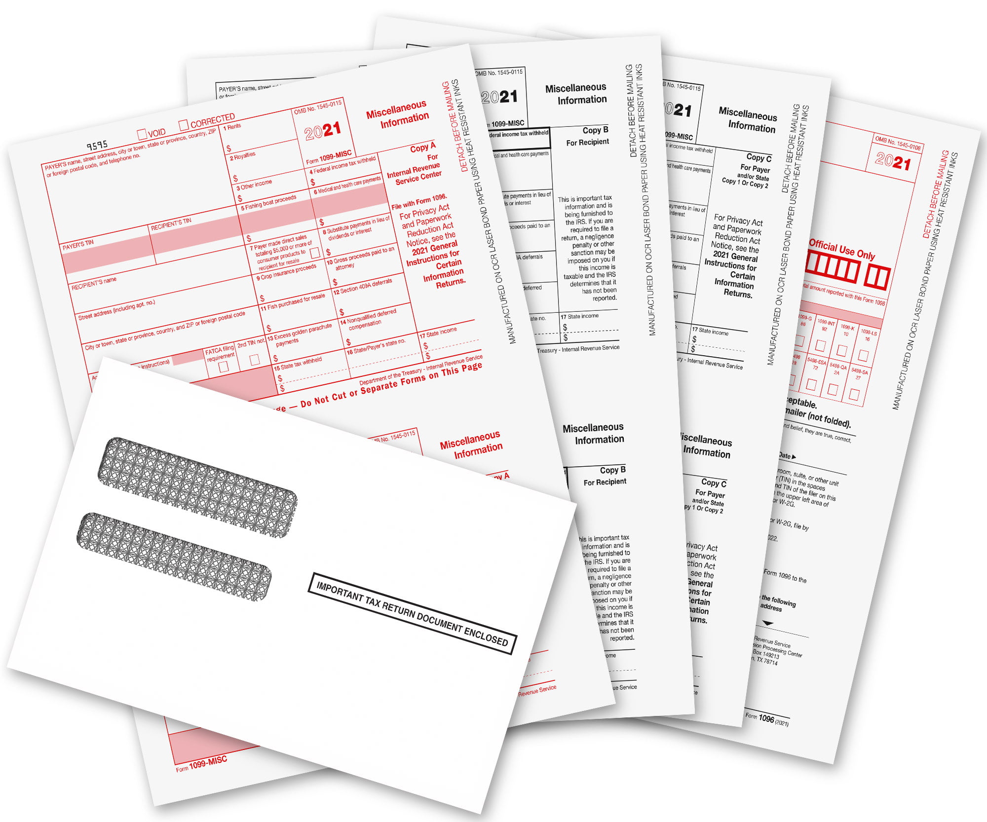1096 2 10 envelopes + 2017 IRS TAX FORMS KIT:: 1099-MISC Laser 10 recipients 