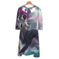thumbnail image 6 of Cat Riding Shark with Sombrero Flare Dress Square Neck Dress Elegant Female Fashion Printed Dress, 6 of 9