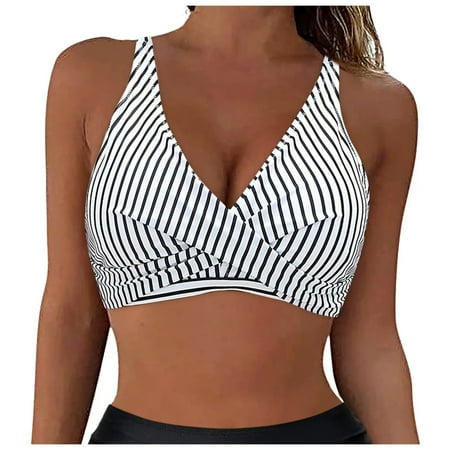 ZQGJB Women Full Coverage Bikini Top No Bottom Sexy Floral Printed Push up Swimsuits Top Sport Bra Bathing Suits Tops(Black#01 S)