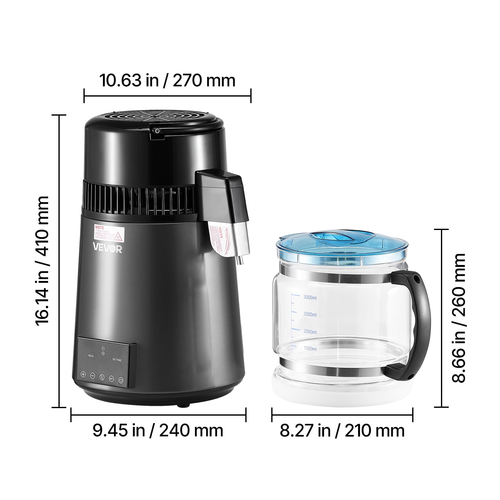 VEVOR Water Distiller, 4L 1.1 Gallon Pure Water Purifier Filter For Home Table Countertop, 750W Distilled Maker with Glass Pot, Stainless Steel Interior Drinking Machine to Make Clean Waters, Grey