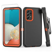 NIFFPD Samsung Galaxy A53 5G Case with Screen Protector Full-Body Shockproof Phone Case for Galaxy A53 5G with Belt-Clip Holster Black&Orange