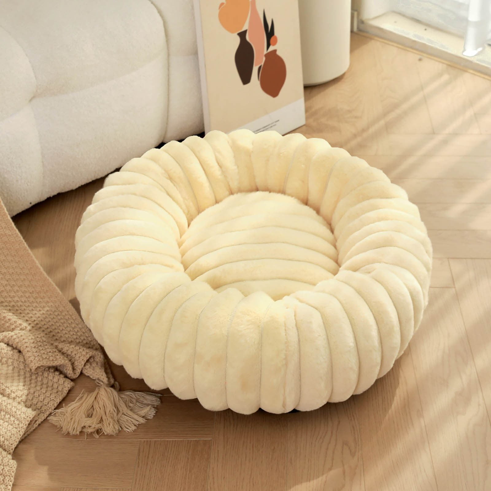 Ranliy Small Dog Bed, Dog Beds for Small Dogs with Corduroy Fleece & Anti Slip Bottom, Round Washable Furry Puppy Beds, Cat Beds for Indoor Cats, 16"/20"