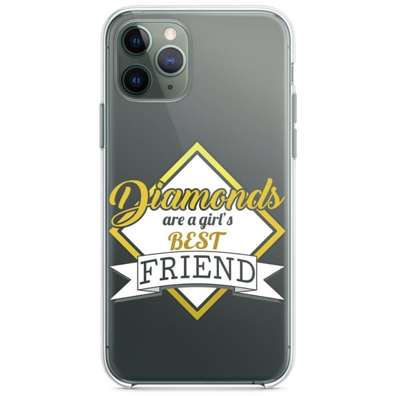 DistinctInk Clear Shockproof Hybrid Case for iPhone 13 (6.1" Screen) - TPU Bumper Acrylic Back Tempered Glass Screen Protector - Diamonds Are a Girl's Best Friend