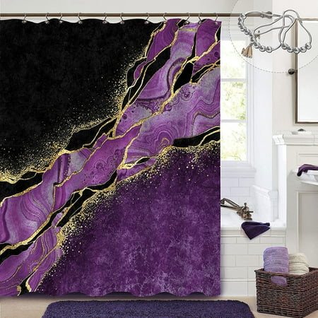 Netsenglong Shower Curtain 72 X 78, Purple And Black Shower Curtain Set