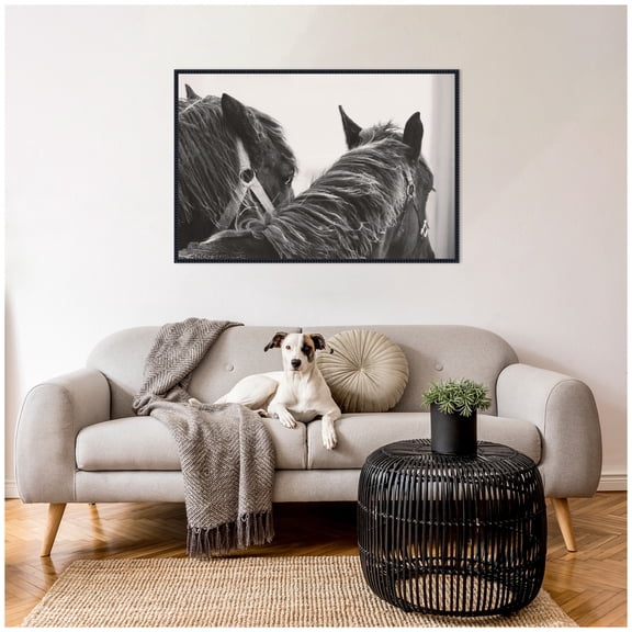 Kate and Laurel Framed Canvas Wall Art Print Black Horses by Emiko and Mark Franzen F2 Images, 41 x 28 Sylvie Beaded Black Frame, Rustic Farmhouse, Animal Art for Wall Decor