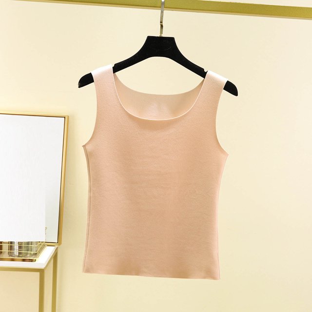 Ropa interior térmica para mujer, blusa de poliéster de color liso de terciopelo de doble cara, cálida, sin costuras, cuello redondo, talla grande