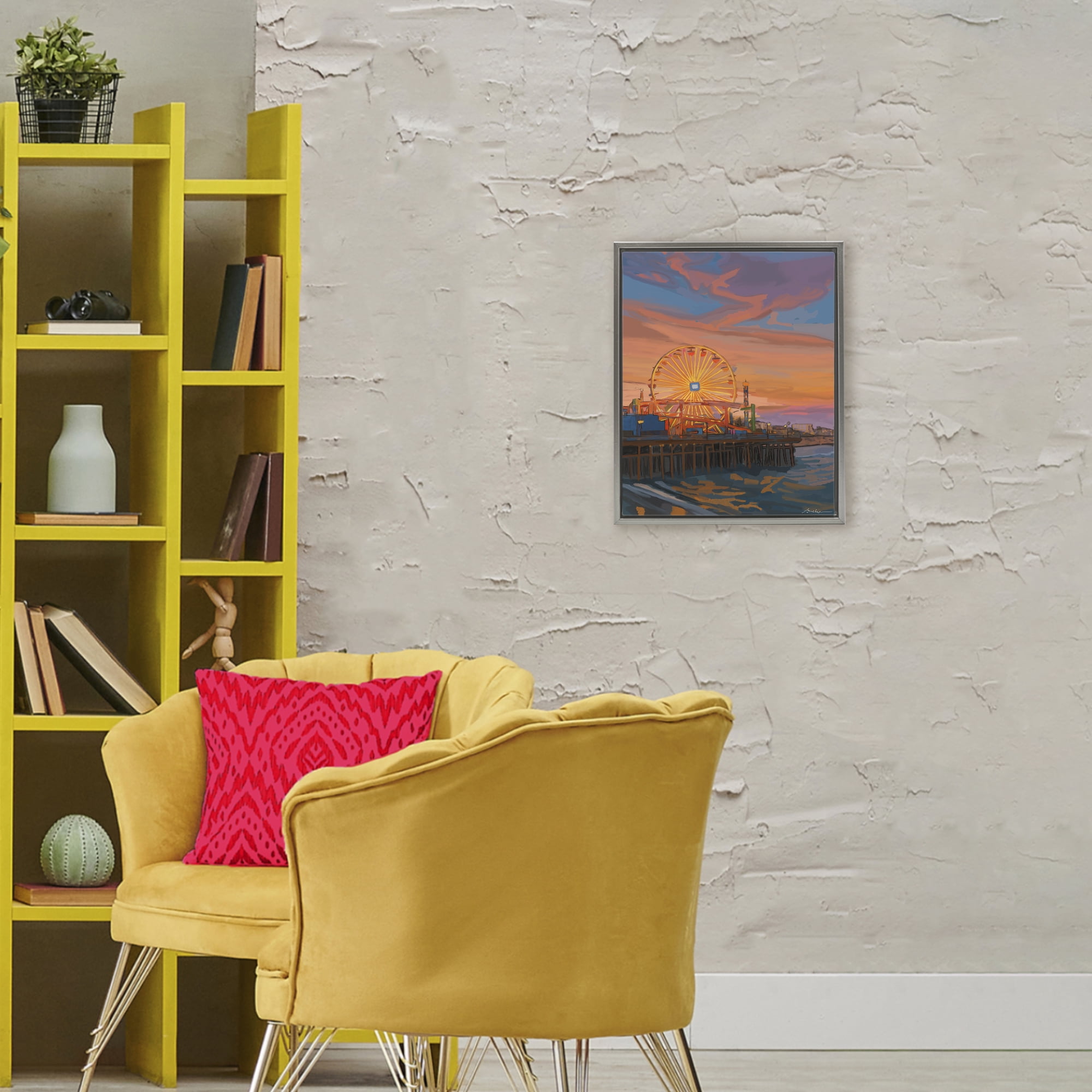 Stupell Industries Santa Monica Pier Sunset Gray Framed Floater Canvas Wall Art, design by Amelia Noyes