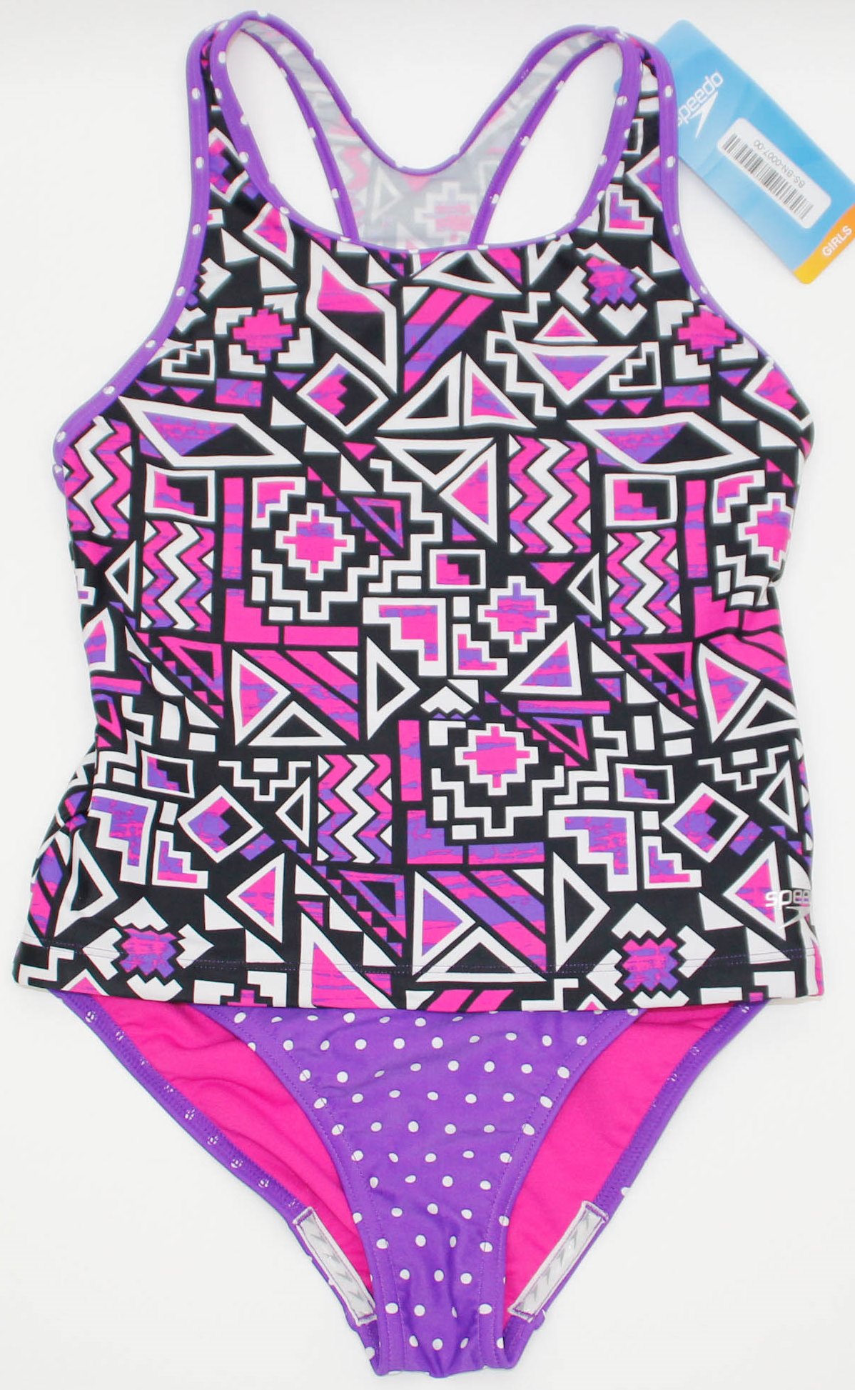Black /& Pink, 14 Speedo Girls Ruffled 2-Piece Swimsuit
