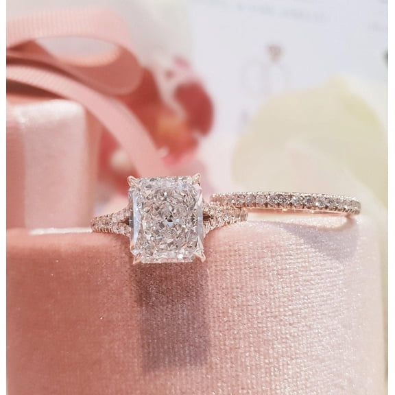 Hitanshu Jewels Radiant Cut Cubic Zirconia Women's & Men's Bridal Set Ring 14K Rose Gold Plated