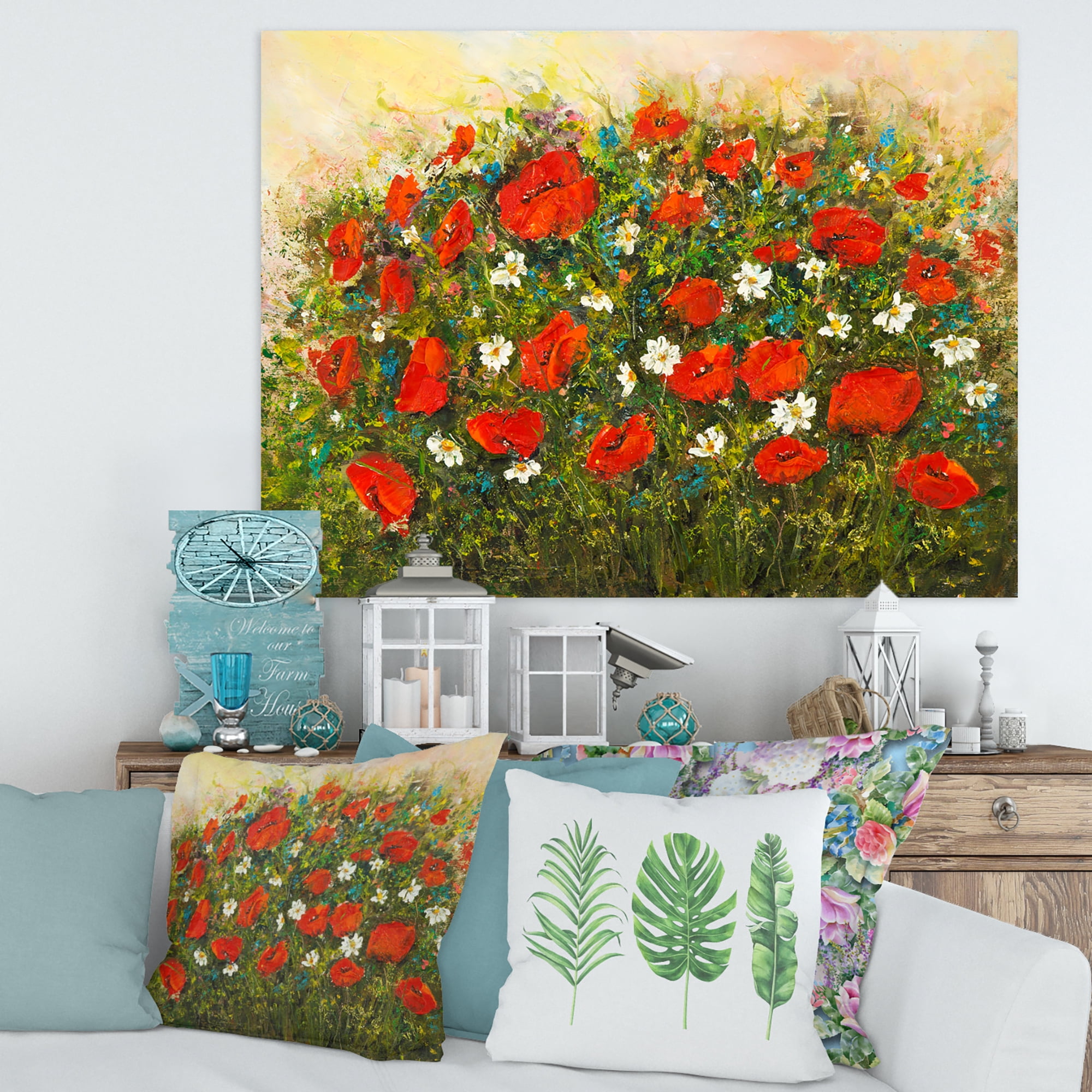 Designart ' The Fields of Red Wildflowers ' Traditional Canvas Wall Art Print