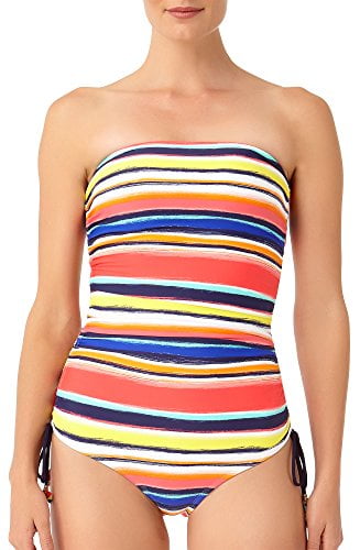multi colored striped one piece swimsuit