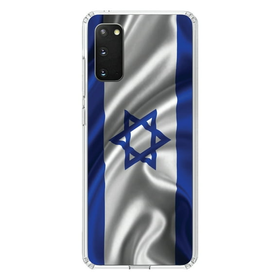 DistinctInk Clear Shockproof Hybrid Case for Galaxy S20 PLUS / 5G (6.7" Screen) - TPU Bumper, Acrylic Back, Tempered Glass Screen Protector - Israel Israeli Waving Flag - Israel
