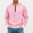 thumbnail image 5 of Seffadzy Men's Waffle Knit Hooded Quarter Zip Pullover Sweatshirt with Pockets Drawstring Long Sleeve Solid Color Casual Top Pink XL, 5 of 6