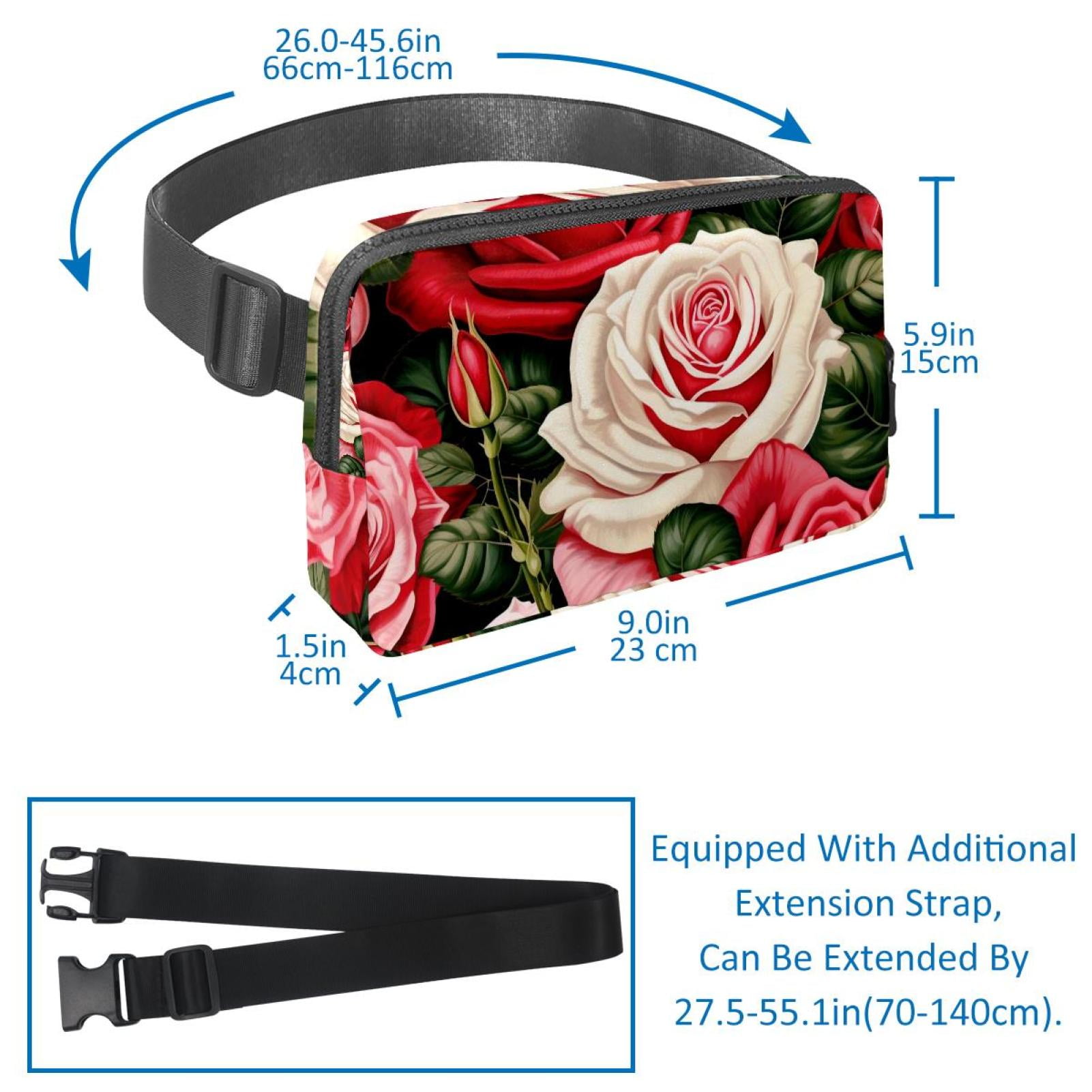 Rose Lightweight, Adjustable Cross Body Bag Fanny Pack with Extension Strap Money Belt - Unisex