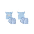 thumbnail image 2 of Cenuakty Little Girls 6M 12M 18M 24M 2T 3T 4T Outfits Adorable Marine Life Embroidery Flying Sleeve Round Neck Tops and Plaid Shorts Set, 2 of 9