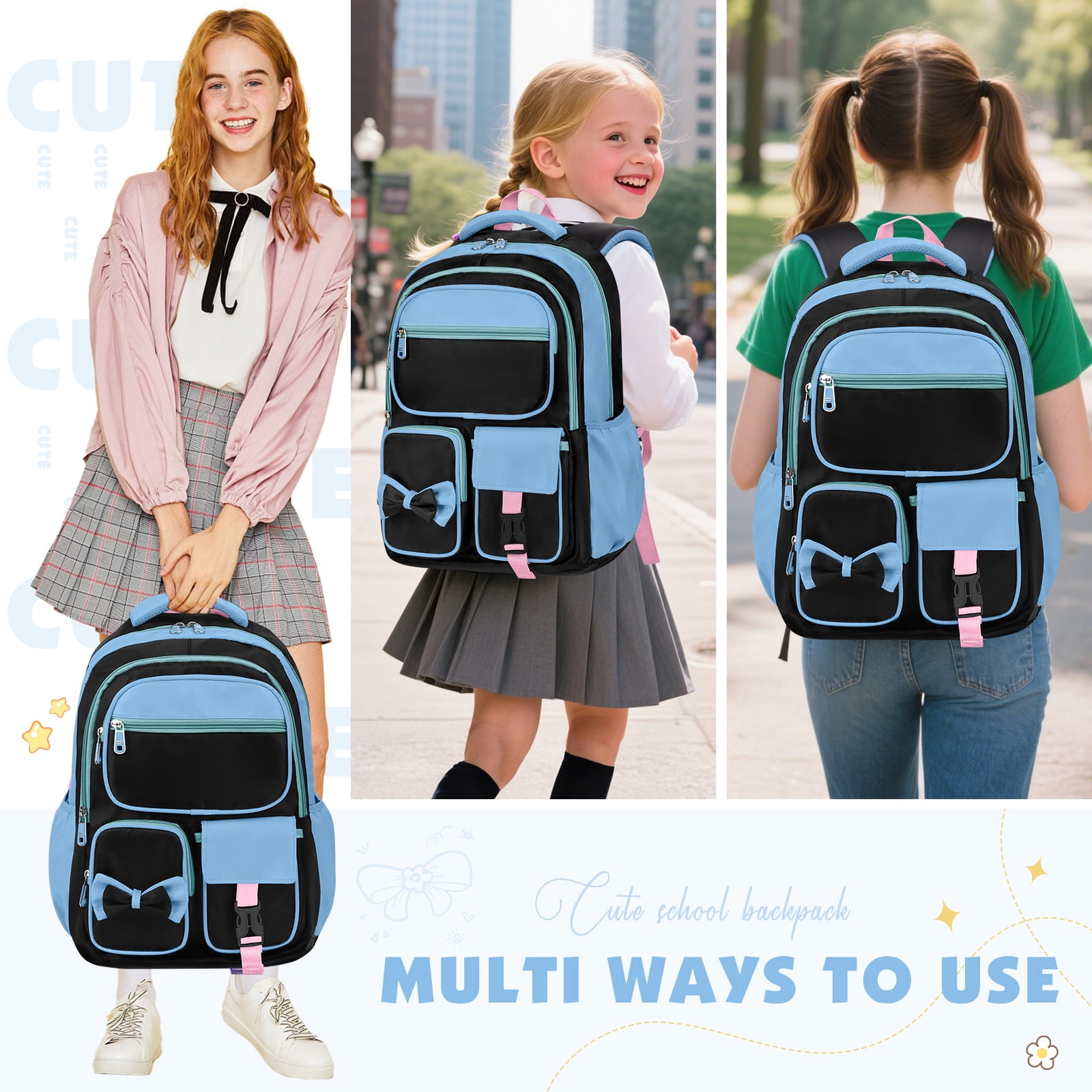 DAKIMOE Kids Backpack School Backpacks for Teens Cute Girlish Middle High School Bookbag Large Capacity Lightweight Waterproof Daypack for College Students