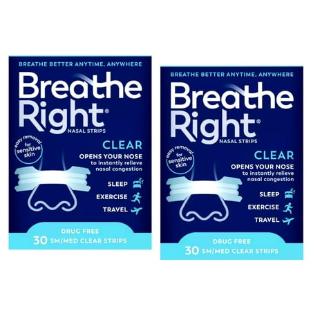 2 Pack - Breathe Right Nasal Strips, Small/Medium, Clear, 30 Each