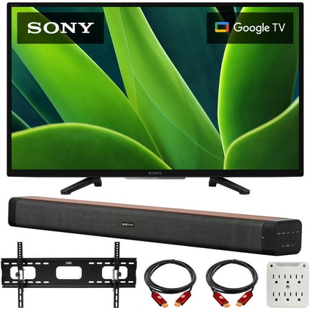 Sony KD32W830K 32-inch W830K HD LED HDR TV with Google TV 2022 Deco Home 60W 2.0 Channel Soundbar, 19"-45" TV Wall Mount Bracket Bundle and 6-Outlet Surge Adapter