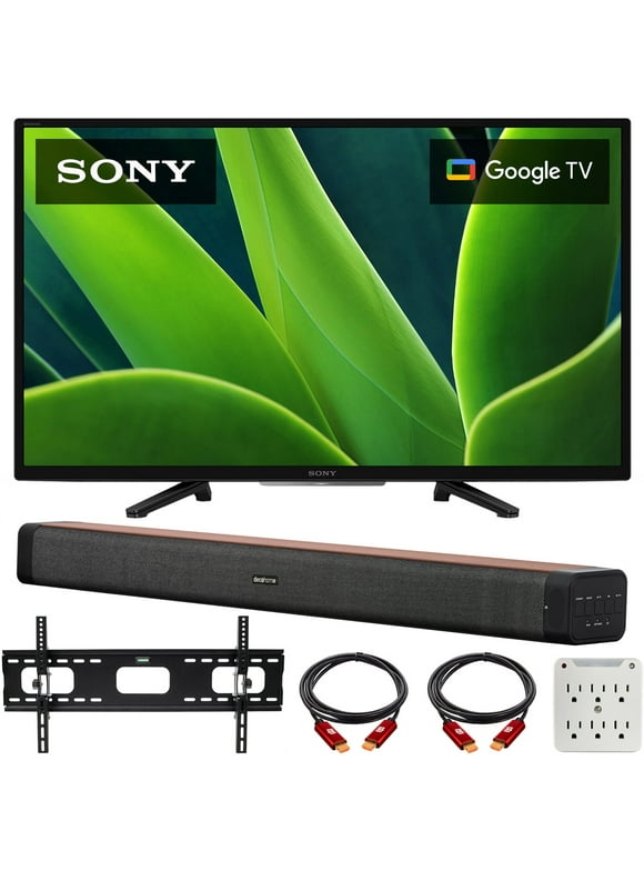 Sony KD32W830K 32-inch W830K HD LED HDR TV with Google TV 2022 Deco Home 60W 2.0 Channel Soundbar, 19"-45" TV Wall Mount Bracket Bundle and 6-Outlet Surge Adapter