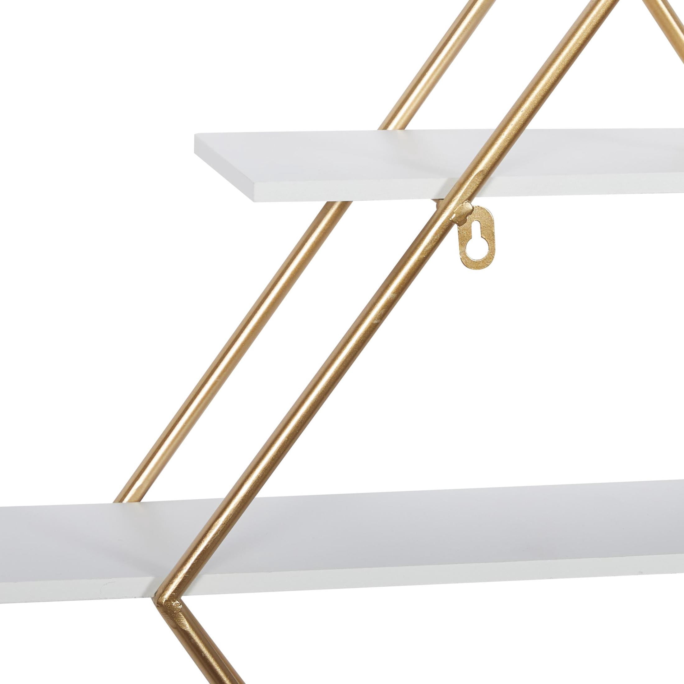 DecMode 20" x 6" 3-Tier Gold Geometric Wall Shelf with Diamond Shape