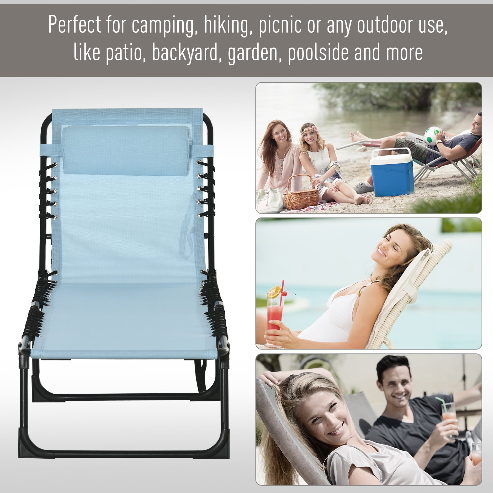 Folding Chaise Lounge Pool Chair, Patio Sun Tanning Chair, Outdoor Lounge Chair
