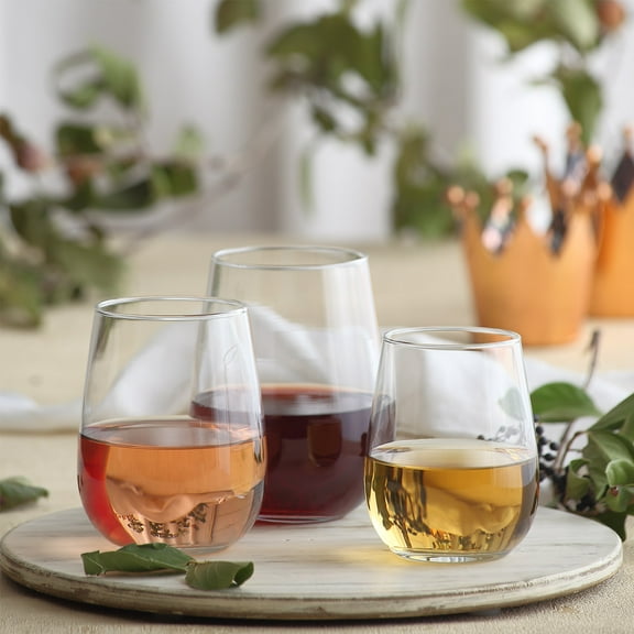 LAV Stemless 12-Piece 20 oz Clear Wine Glasses Party Set for Red and White Wine Beverages