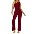 thumbnail image 2 of Kaemgyyd Formal Jumpsuit for Women One-Shoulder Cutout Elegant Clubwear Long Straight Pants Romper for Party with Belt, 2 of 6
