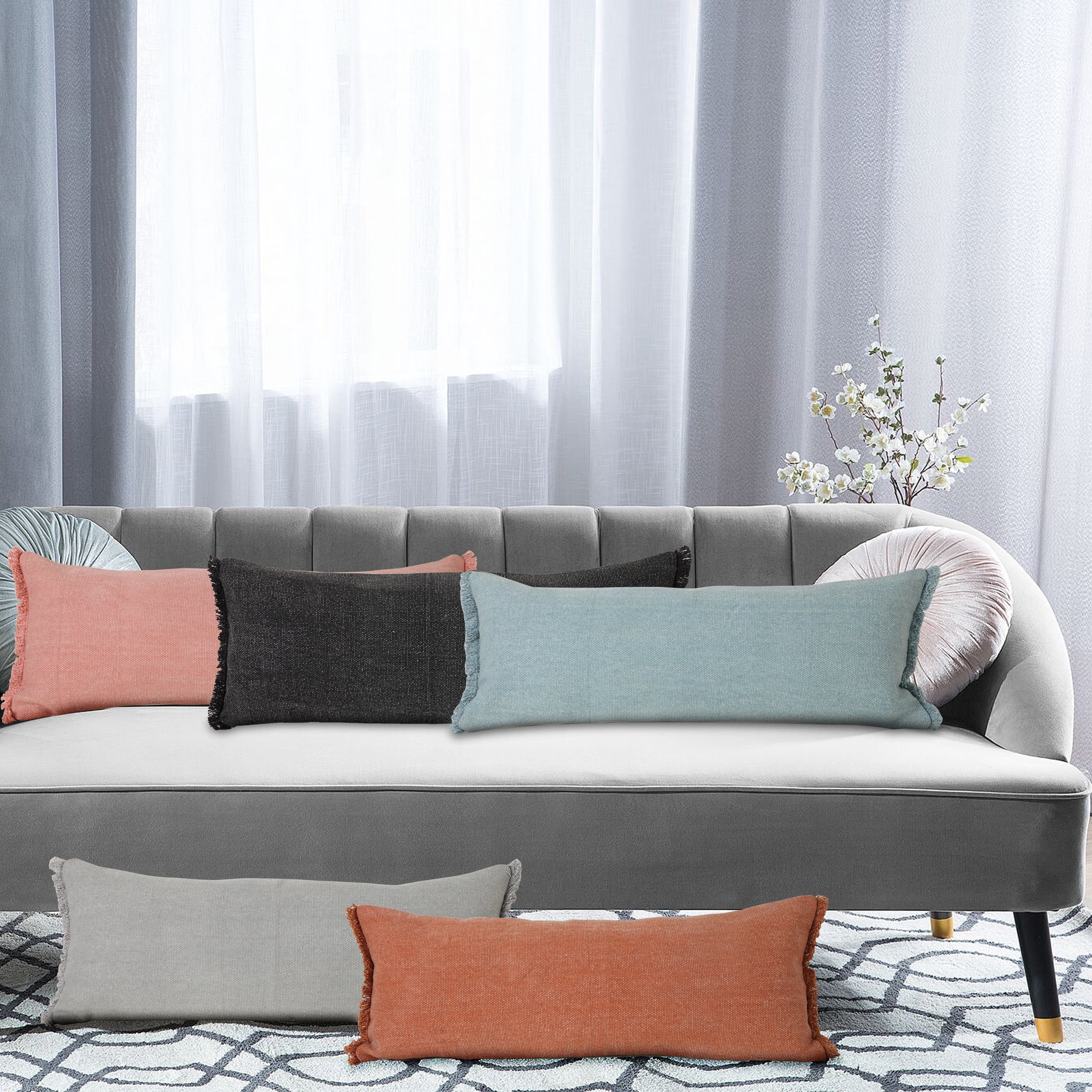Ox Bay Nellie 14" x 36" Gray Soild Cotton Adult Decorative Lumbar Throw Pillow