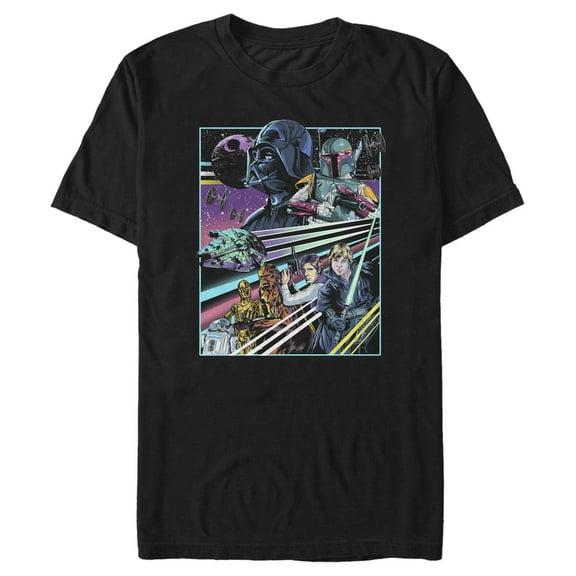 Men's Star Wars Speed Stripe Character Collage  Graphic Tee Black Large