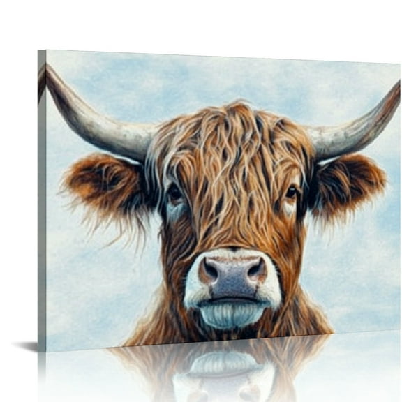 Autua Country cow wall art long hairy cow picture wall decoration bulging bull canvas print living room kitchen farm decoration 20x16in