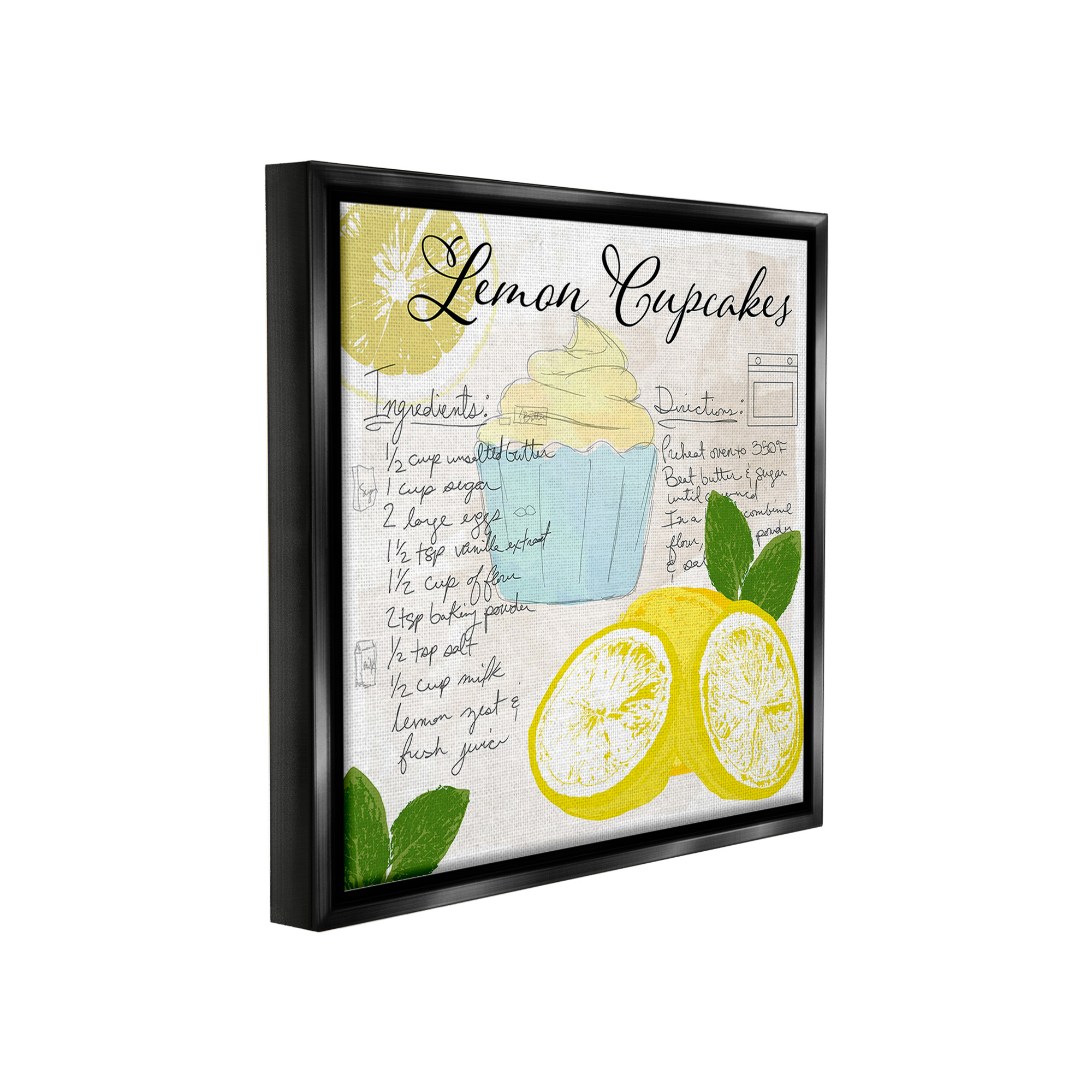 Stupell Industries Lemon Cupcake Recipe Food & Beverage Painting Black Floater Framed Canvas Art Print Wall Art, 25 x 25