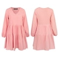 thumbnail image 4 of FANCYINN Long Sleeve Shift Tunic Dress Ruffle Swing Babydoll Juniors Mini Pink Ruffle Dress with Pockets Pink XS, 4 of 5