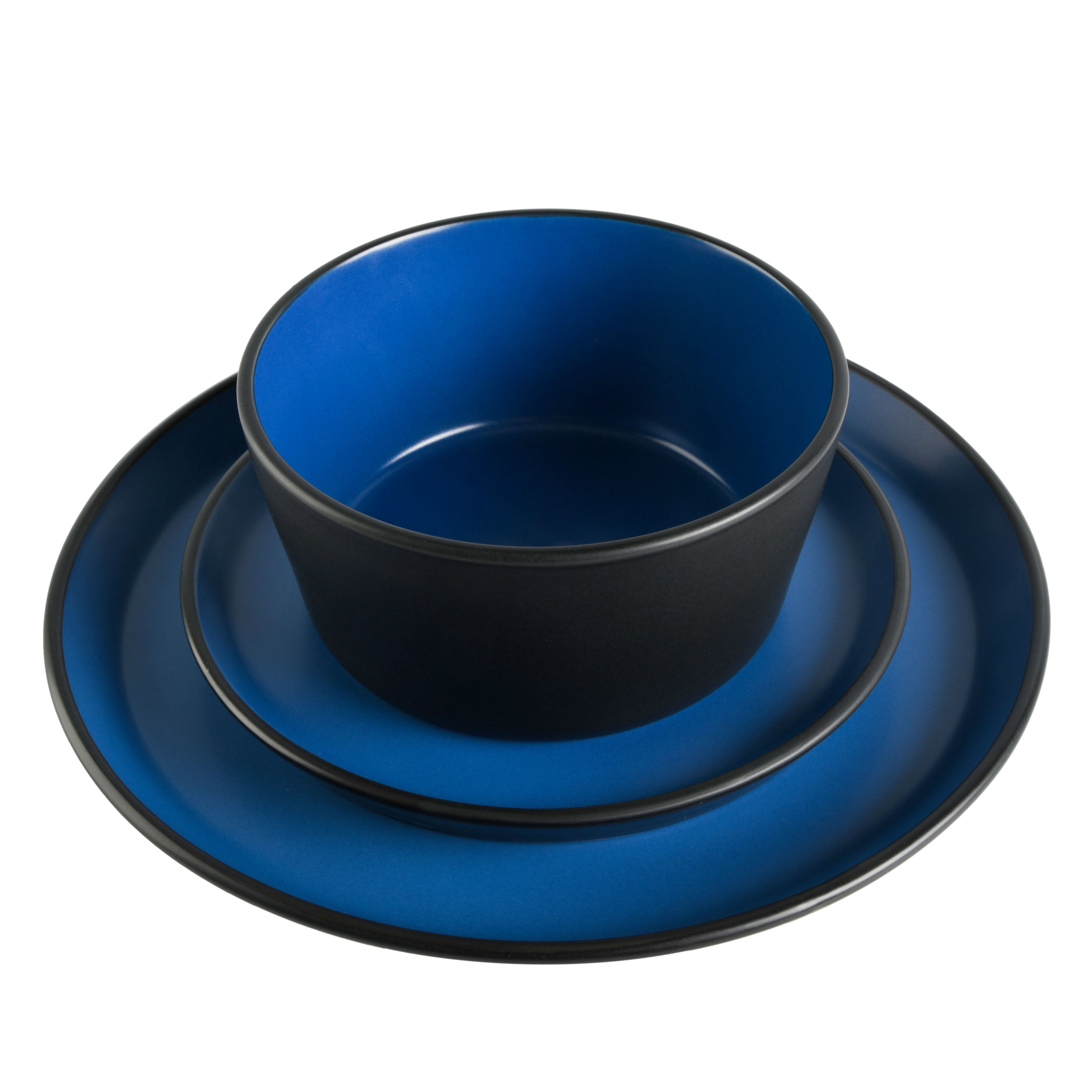 Gibson Soho Lounge Rachel 12 Piece Coupe Dinnerware Set, Matte Blue