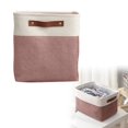 thumbnail image 2 of Storage Basket with Leather Handle, 11.02 inch Fabric Storage Bin, Clothes Organizer Basket, Laundry Storage Basket, Foldable Linen Storage Box, Closet Blanket Organizer for Bedroom Household, 2 of 5
