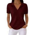 thumbnail image 2 of Inglocry Women's Waffle Polos Golf Shirts Short Sleeve V Neck T-Shirt Summer Casual Tennis Work Athletic Tops Wine 2XL, 2 of 4