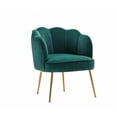 thumbnail image 3 of Velvet Accent Chair, Single Sofa Upholstered Vanity Chair Leisure Coffee Armchair with Gold Metal Legs, Modern Shell Shape Sofa Chair Guest Arm Chair Club Chairs for Living Room Bedroom, Dark Green, 3 of 7