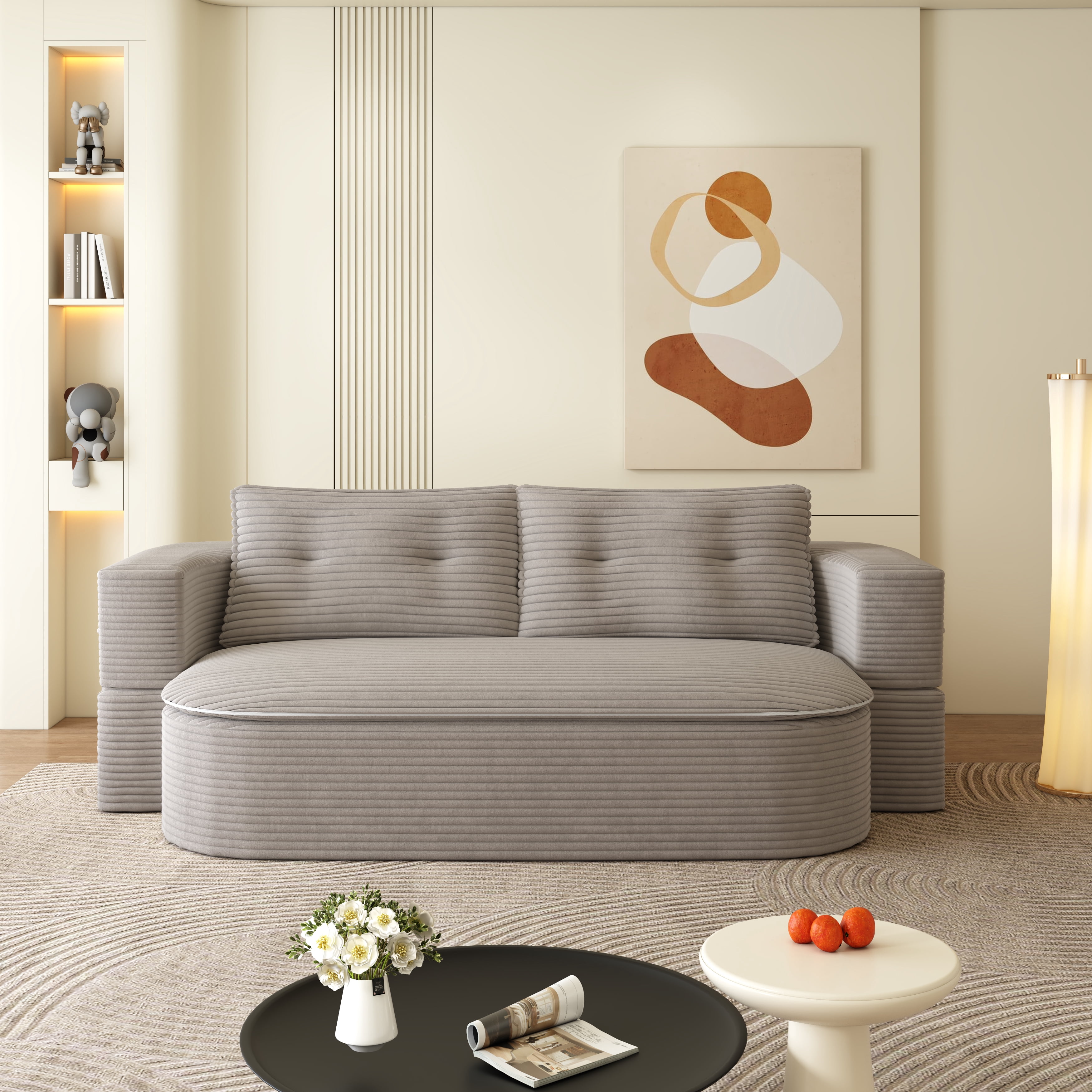 NeoKo 78" Full Size Floor Sofa, Folding Queen Sleeper Couch, Futon Loveseat Sofa, Corduroy Boneless Loveseat Couch, Fold Mattress Bed for Living Room, Guest Use, Office, Apartment, Coffee