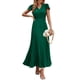 thumbnail image 1 of Vestido largo PRETTYGARDEN para mujer, verano, cuello en V, volantes, verde oscuro, 1 of 9