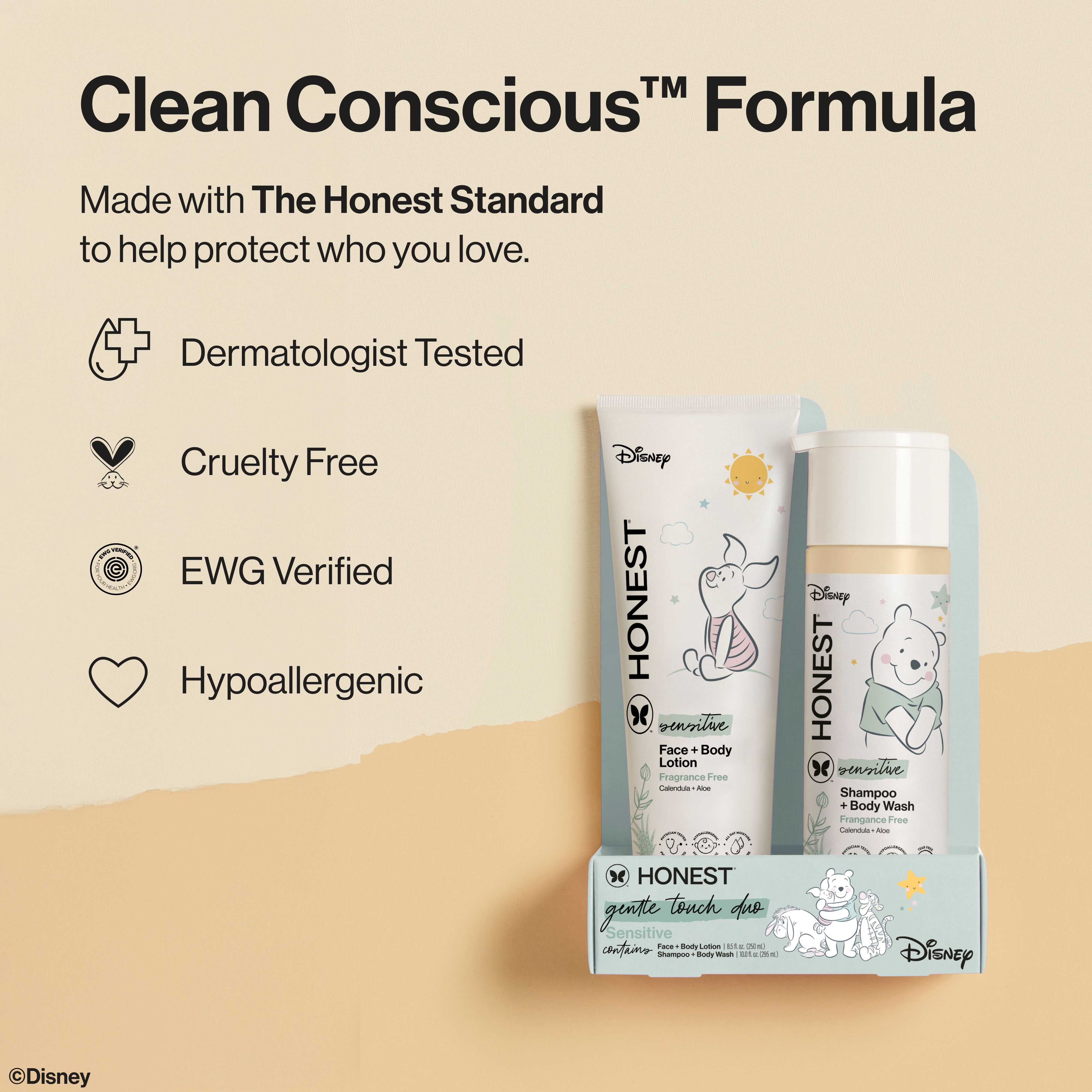 Honest 2-in-1 Cleansing Shampoo + Body Wash and Face + Body Lotion Bundle + Disney Design