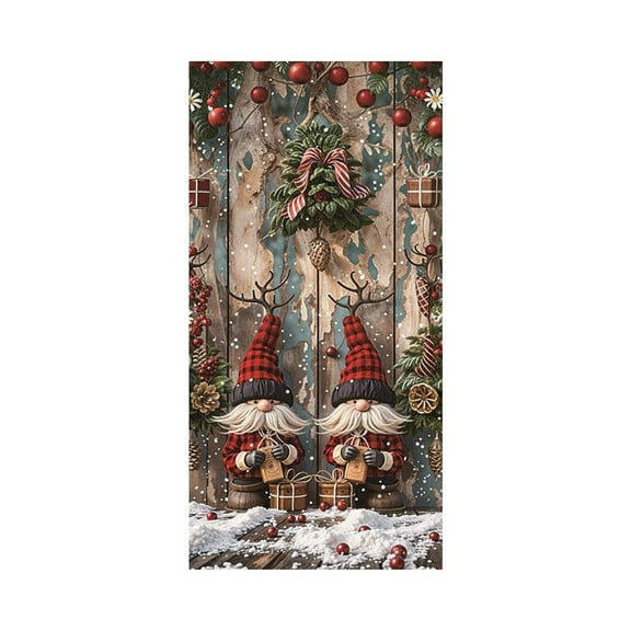 LanSuare Christmas Door Cover Decoration, 35x71Inch Gnome Wreath Xmas Door Hanging Banner, Merry Christmas Front Doors Cover Backdrop for Holiday Indoor Outside Party Supplies
