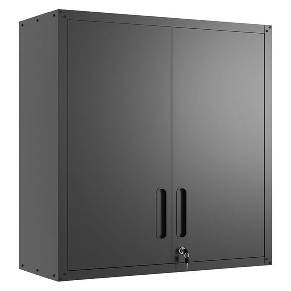 Garage Wall Cabinet with Doors and Shelves, Metal Wall Mounted Storage Cabinet with Lock, Hanging Tool Cabinet for Garage Utility Room, Black