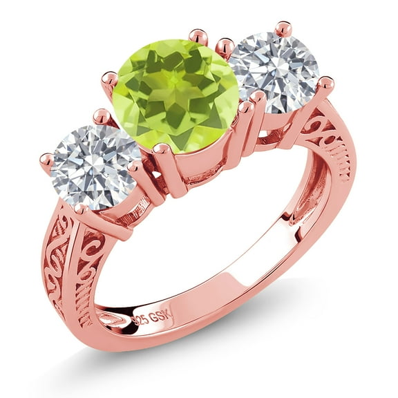 Gem Stone King 18K Rose Gold Plated Silver Yellow Lemon Quartz and Lab Grown Diamond Engagement Ring for Women | 2.20 Cttw | Round 7MM | Gemstone Birthstone | Size 5