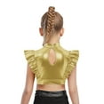 thumbnail image 4 of Nyeemya Kids Girls Metallic Jazz Hip-Hop Dance Shirt Rhinestone Adorned Ruffle Sleeveless Crop Top Gold 12, 4 of 6