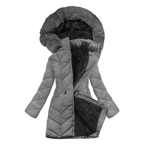 Busydd Womens Puffer Jacket Solid Color Long Sleeve Warm Fleece Jacket Women Fashion Casual Zip up Hooded Winter Coats for Women with Pockets L